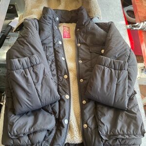 Women's Charcoal Puffer Jacket with Faux Fur Lining